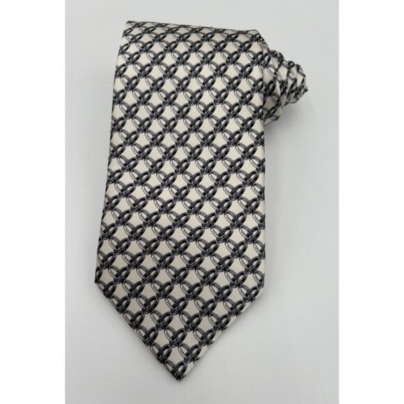 ZILLI Men's 100% Silk Necktie Luxury Geometric Cream Gray Rings ITALY 61" EUC - Picture 1 of 6